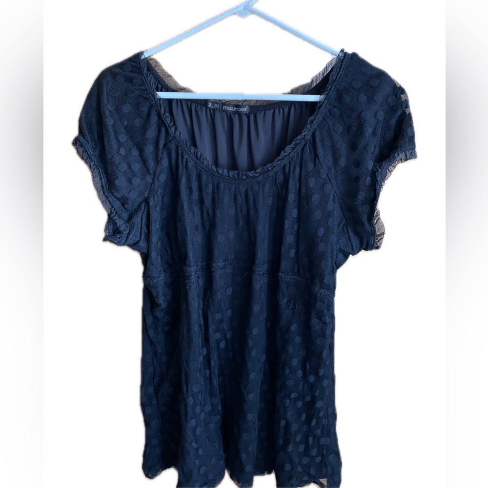 Maurices cap sleeve black lace polka dot empire waist top shirt 2XL